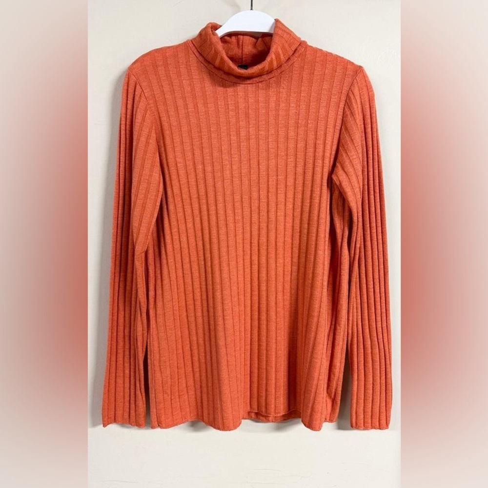 (81605-ORG) LONG SLEEVE TURTLENECK RIB KNIT TOP